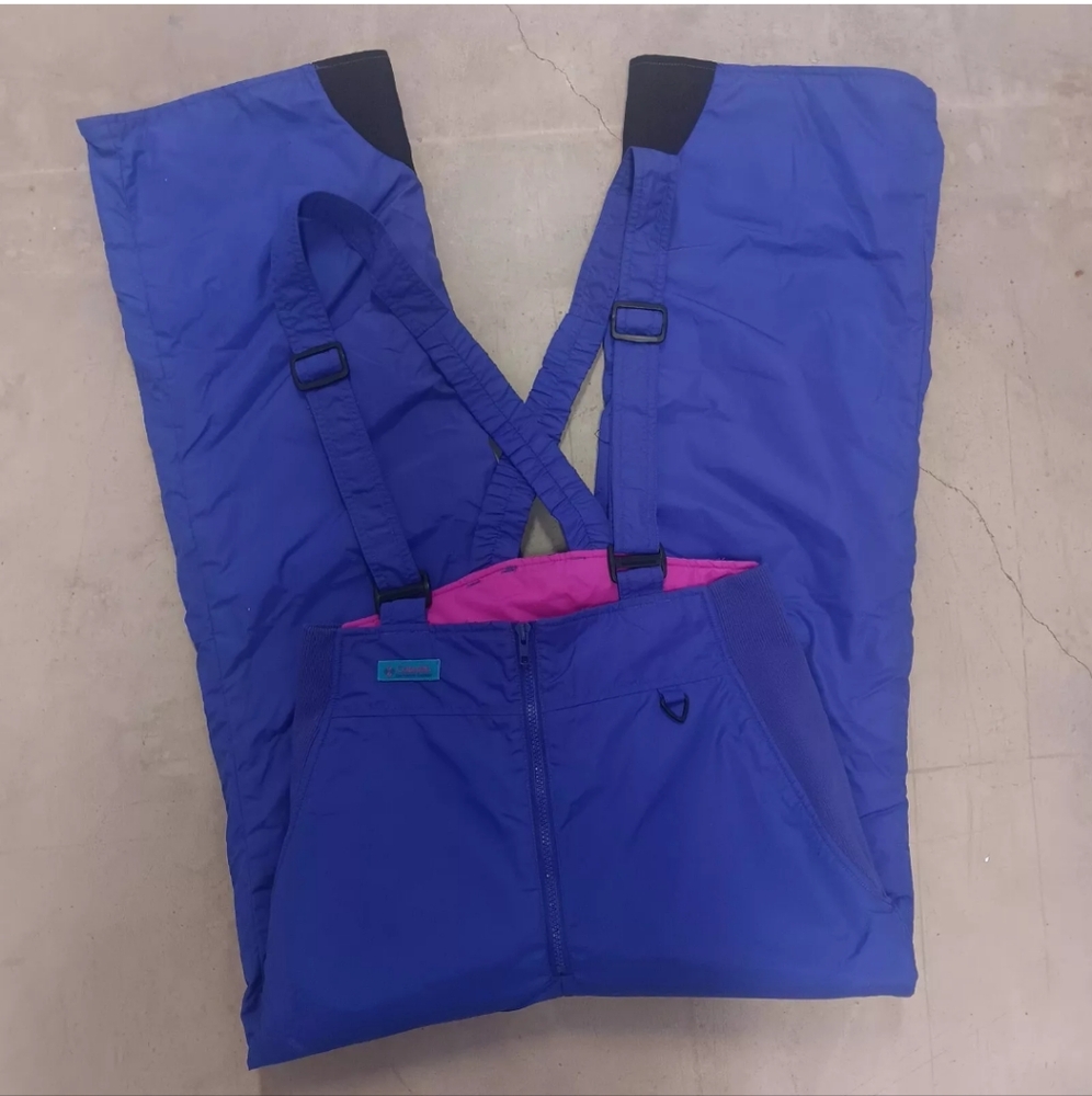 Vintage Columbia Snow Pants Womens Large Aqua Overalls Suspenders Ski Snowboard